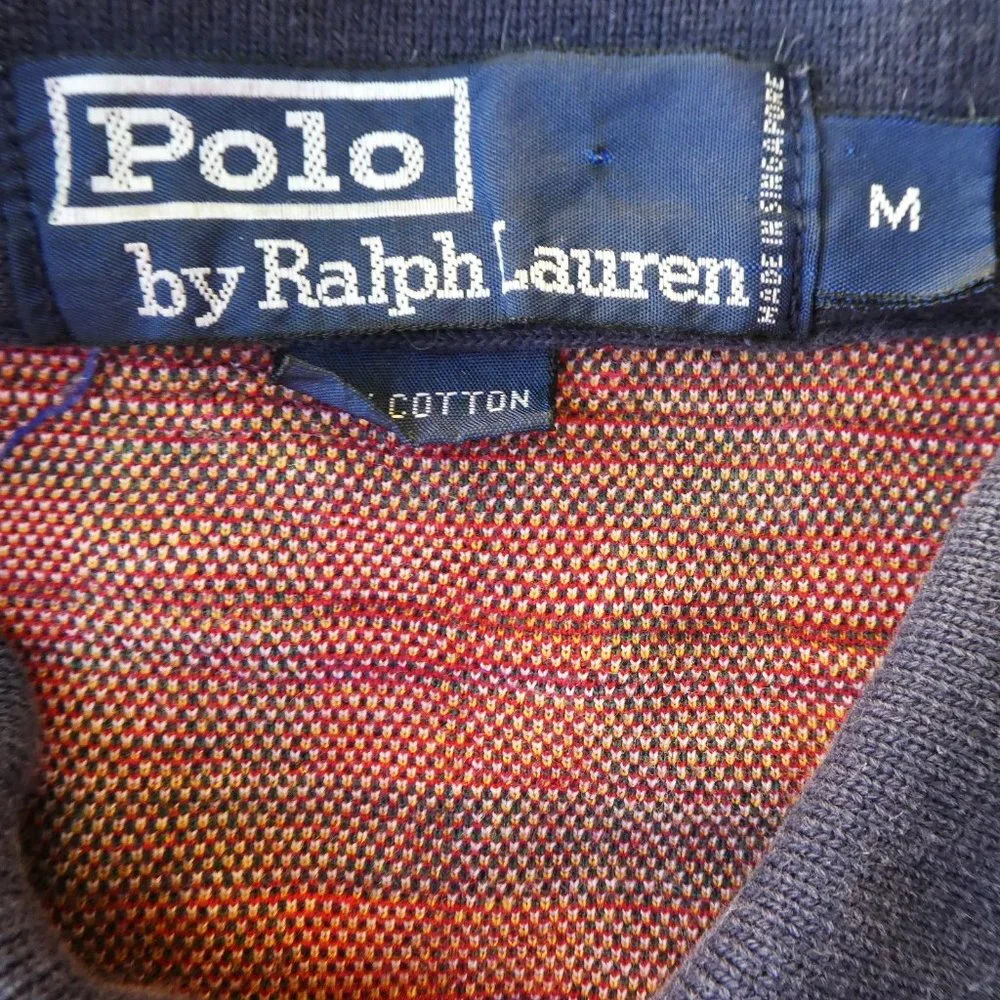 Ralph Lauren Polo Vintage Tartan Plaid Polo Shirt Short Sleeve Navy Knit Collar